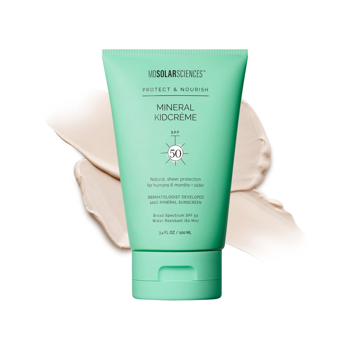 MDSolarSciences Mineral KidCreme SPF 50 tube ready for gentle application on kids