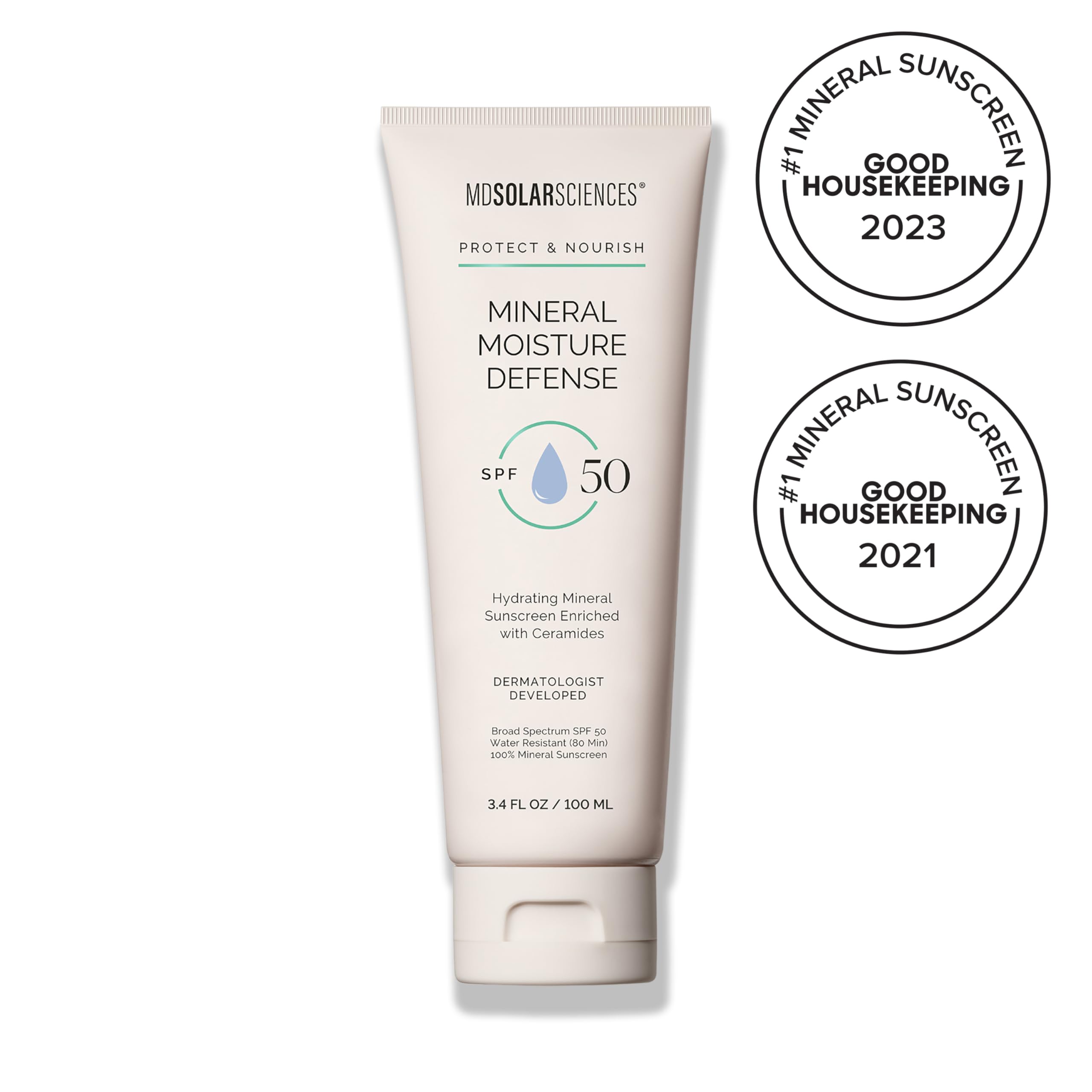 MDSolarSciences Mineral Moisture Defense sunscreen pump close-up for easy glide.