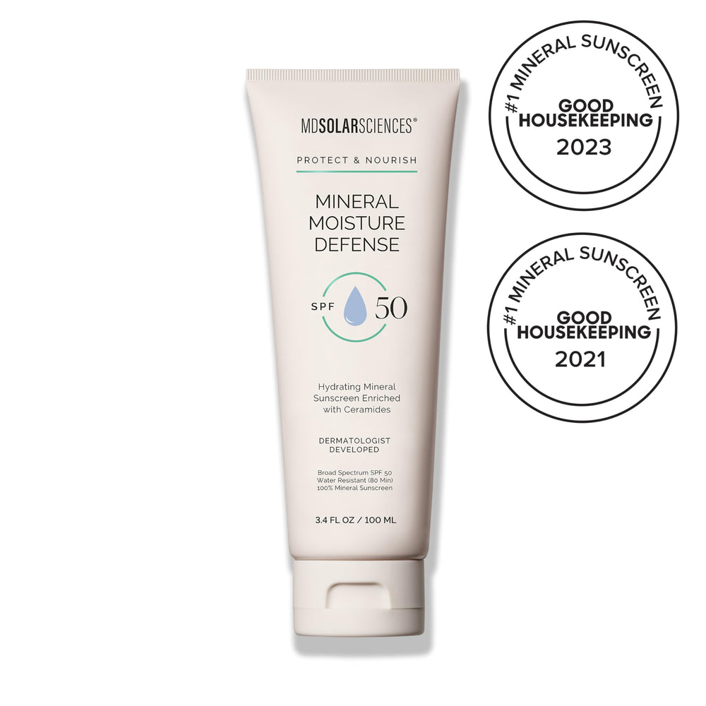 MDSolarSciences Mineral Moisture Defense sunscreen pump close-up for easy glide.