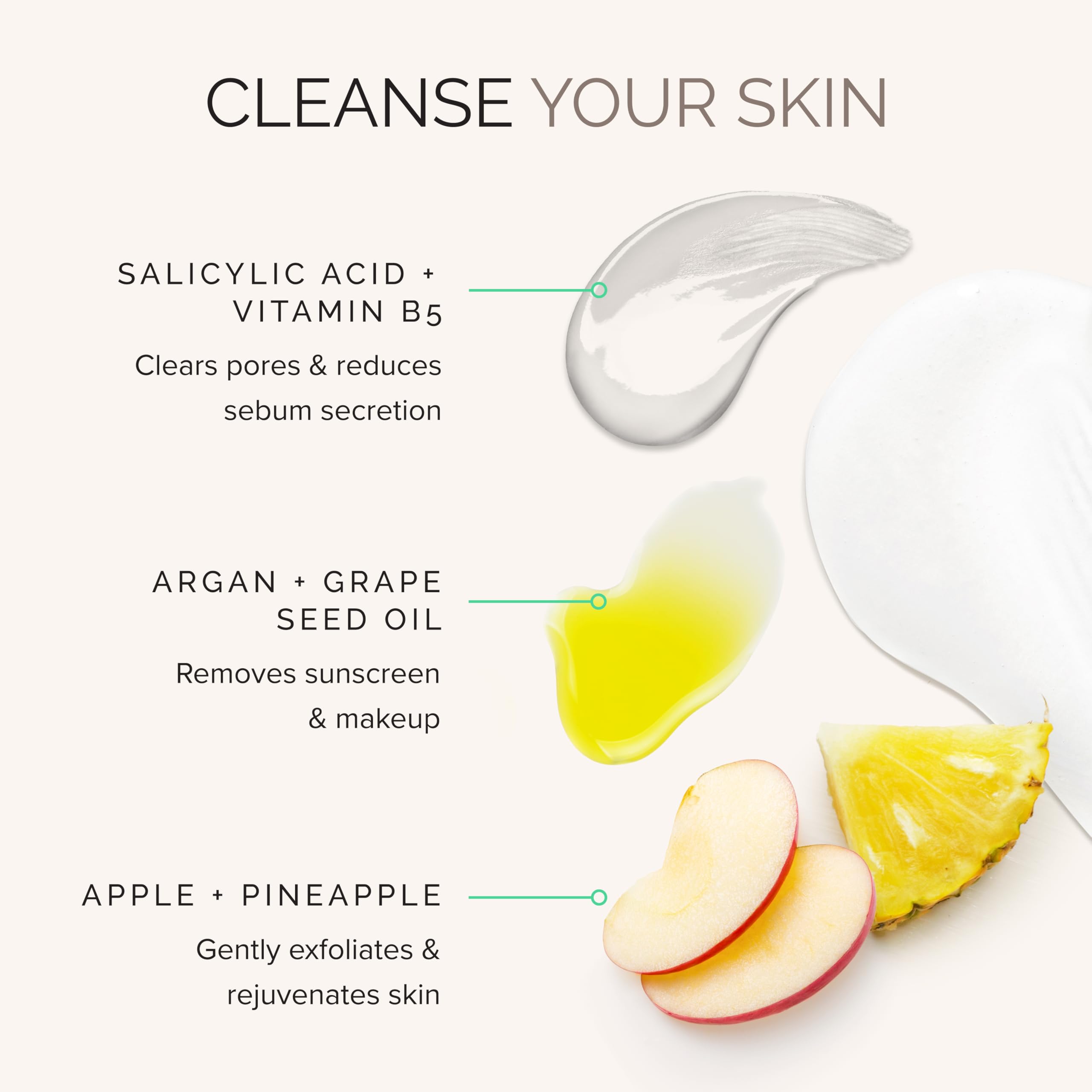 Back of Wash Away cleanser bottle highlighting clean beauty promise
