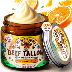 Meadow Bliss beef tallow moisturizer jar showing Citrus Breeze hydration
