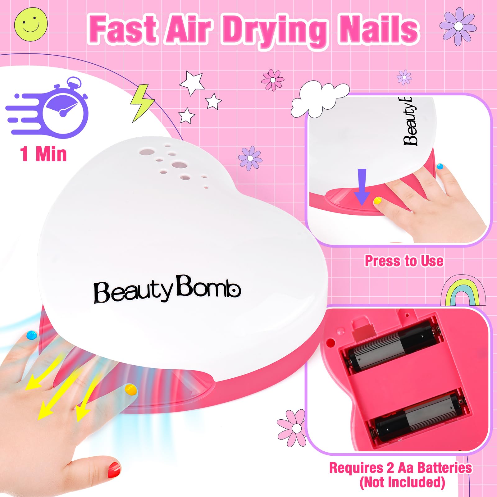 Water-based, non-toxic polish collection in eight colors for safe play.
