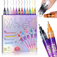 Mearens 12 color nail art pens with ultra fine 0.5mm tip for precise lines