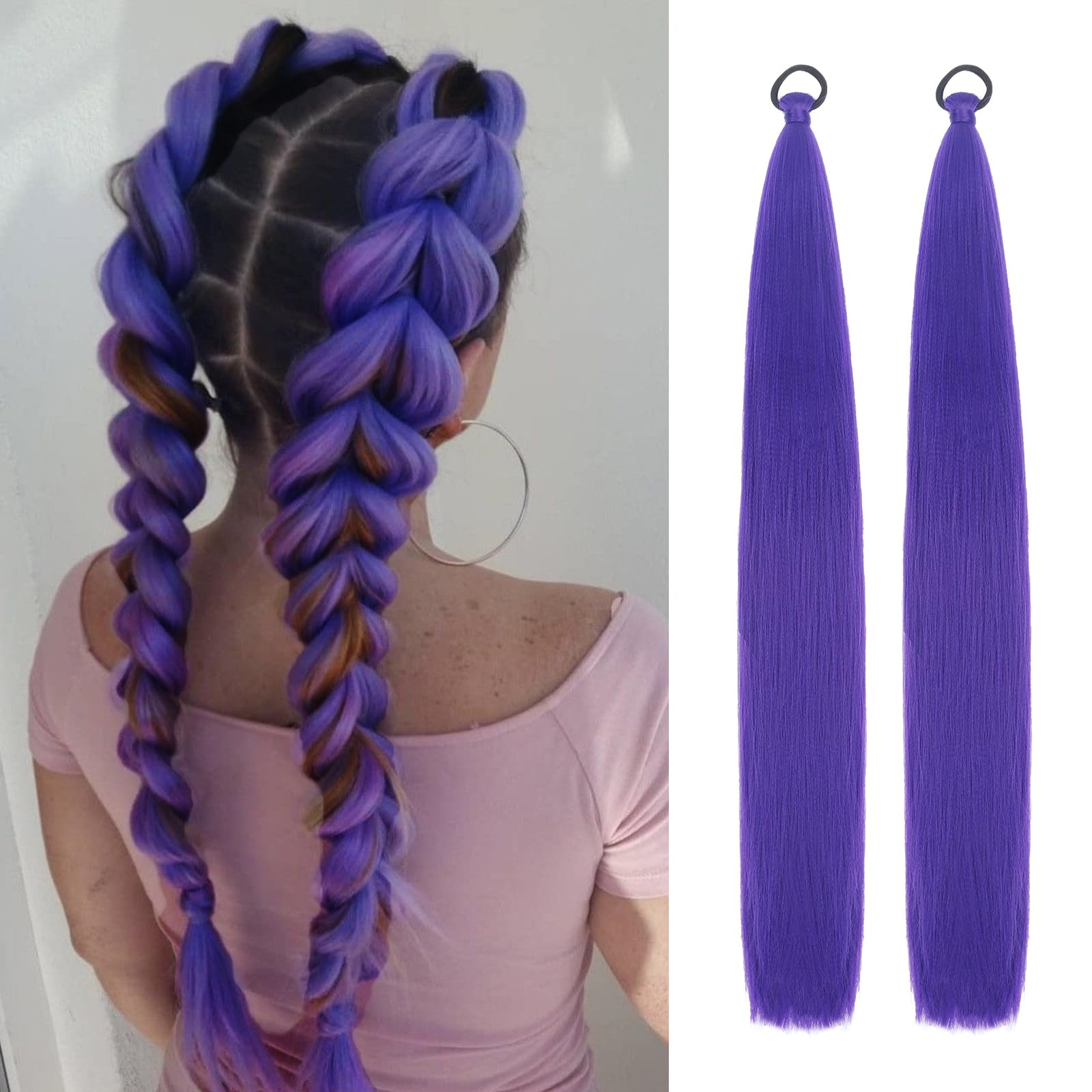 Mebeli purple ponytail extension 26in straight to add length instantly