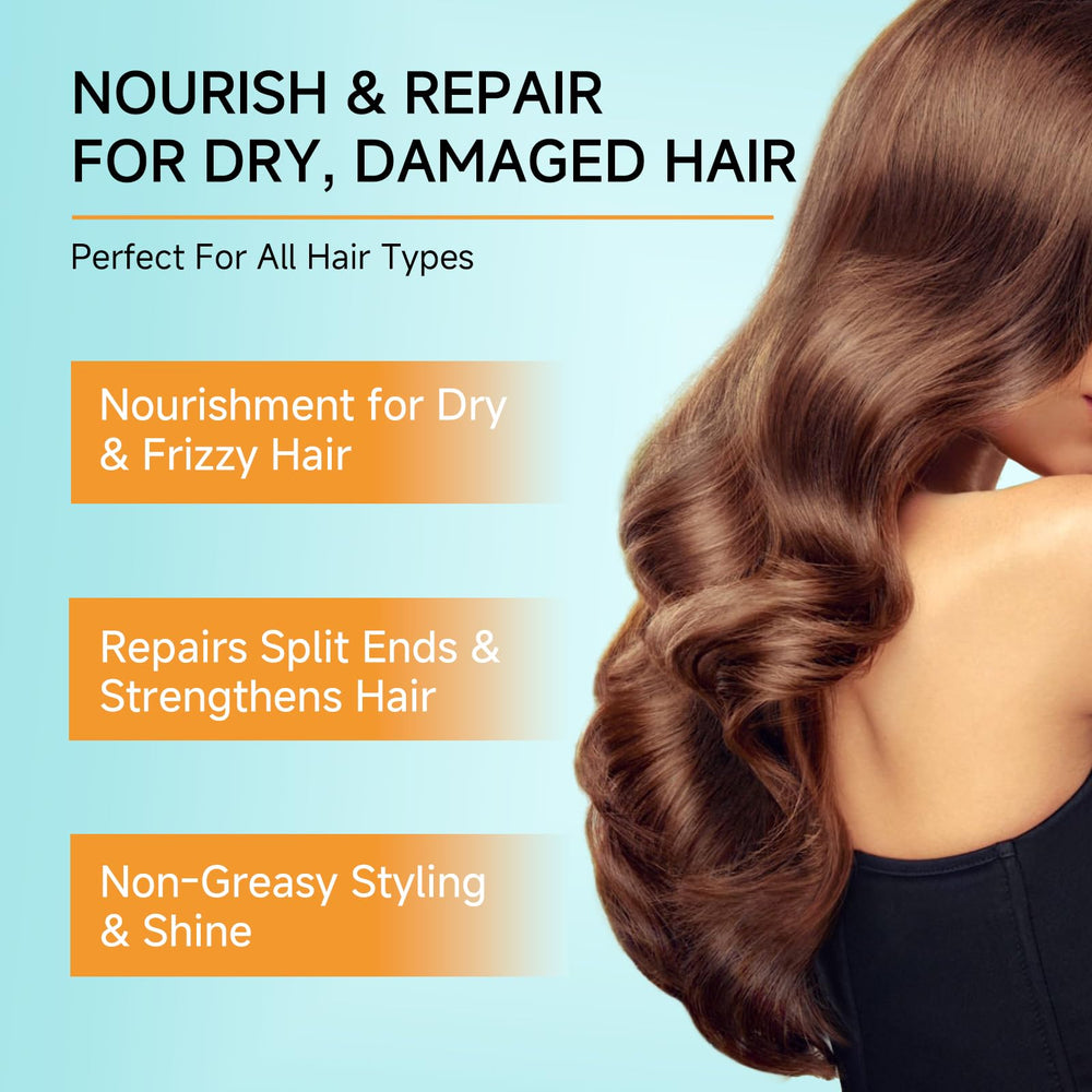 Meborll hair oil application scene emphasizes quick, lightweight hydration
