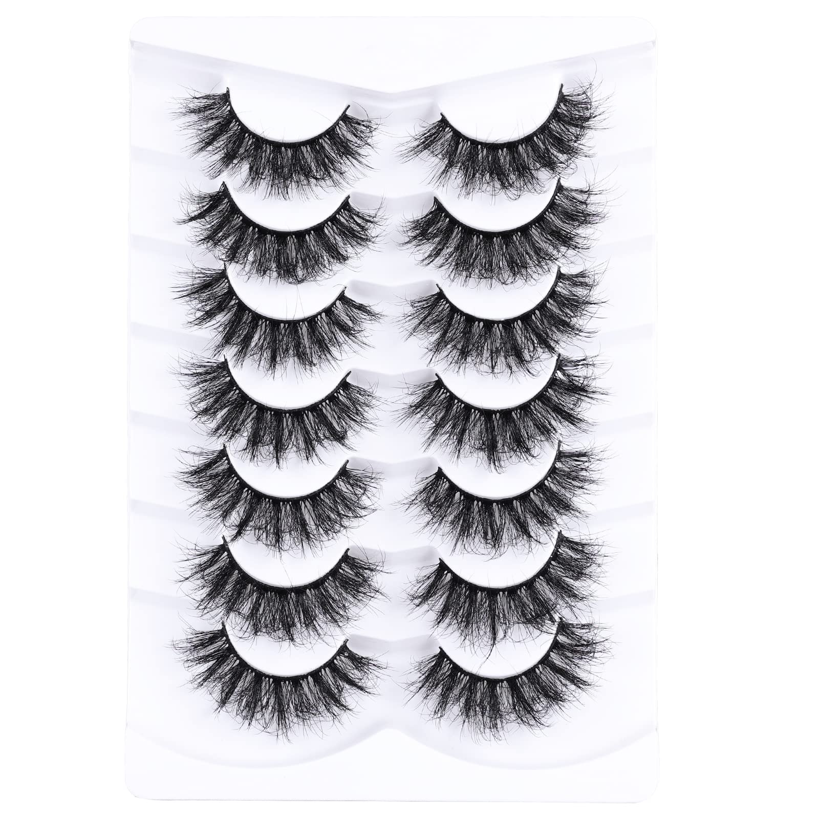 Mebver cat-eye wispy lashes, seven-pair pack ready for party looks.