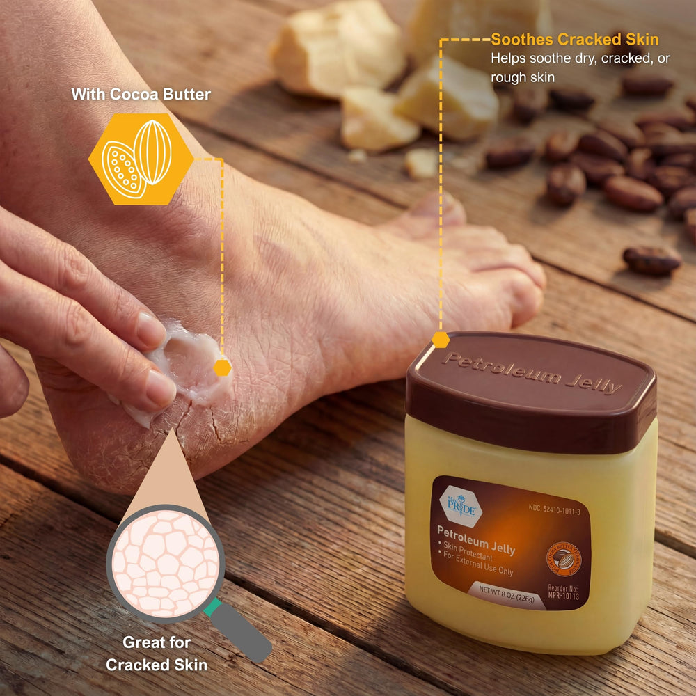 MED PRIDE Cocoa Butter Petroleum Jelly texture closeup showing silky feel and easy spread