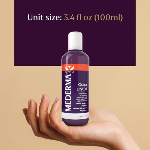 Close-up of Mederma Quick Dry Oil being applied for quick absorption.