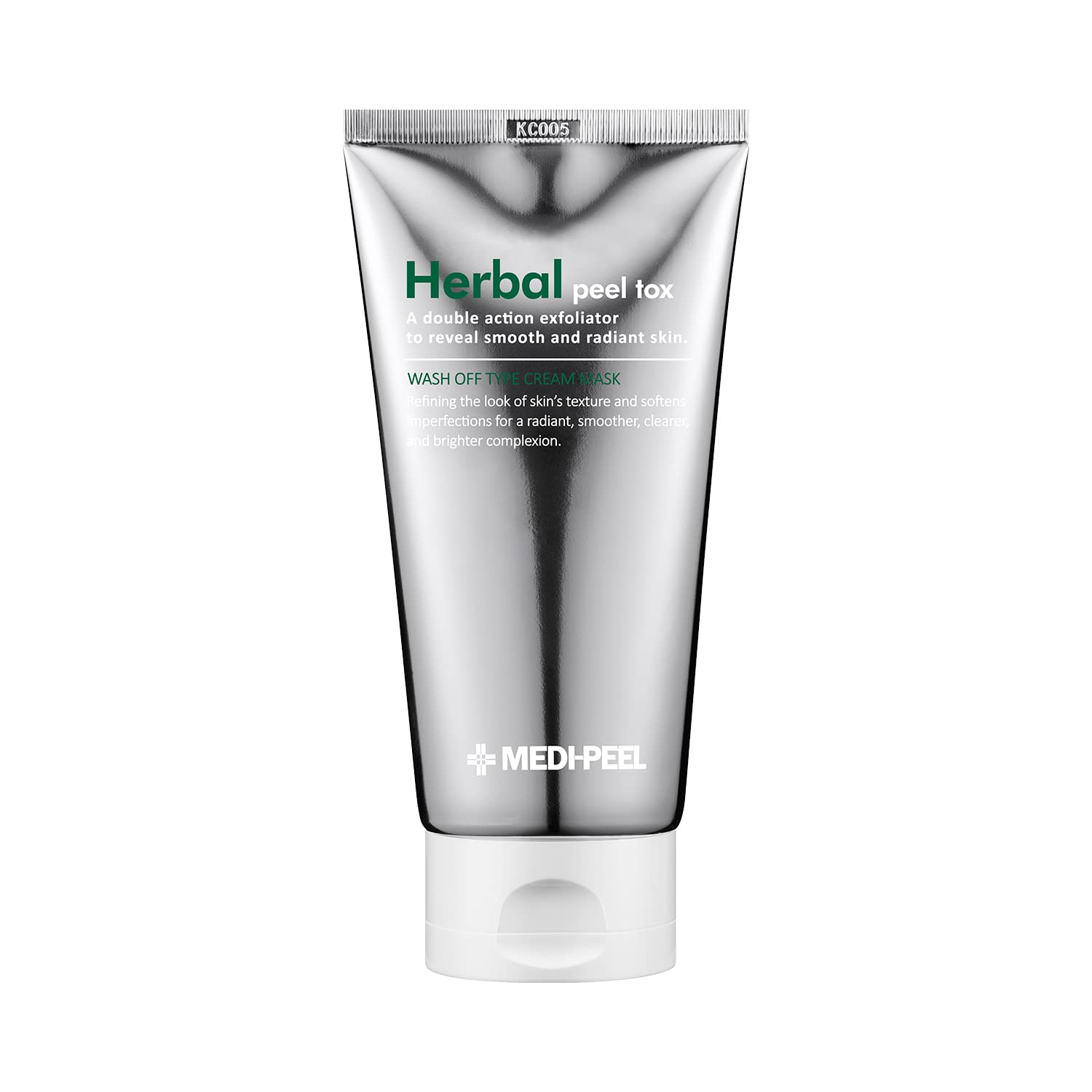 MEDI-PEEL Herbal Peel Tox bottle close-up showing soothing exfoliation for all skin types.