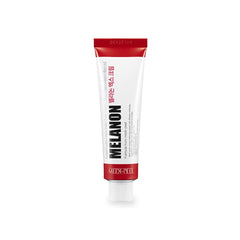 Medi-Peel Melanon X Cream jar close-up showing brightening texture for skincare.