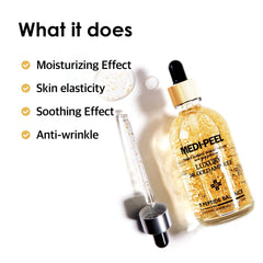 MEDI-PEEL Pure Gold 24K ampoule golden texture close-up suggesting luxurious hydration.