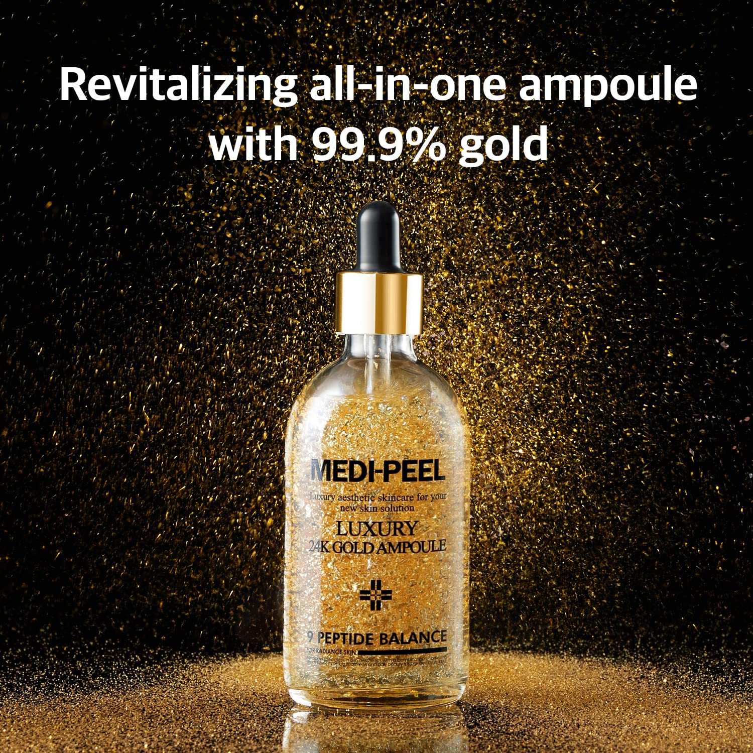 MEDI-PEEL Pure Gold 24K ampoule packaging close-up showing premium design.