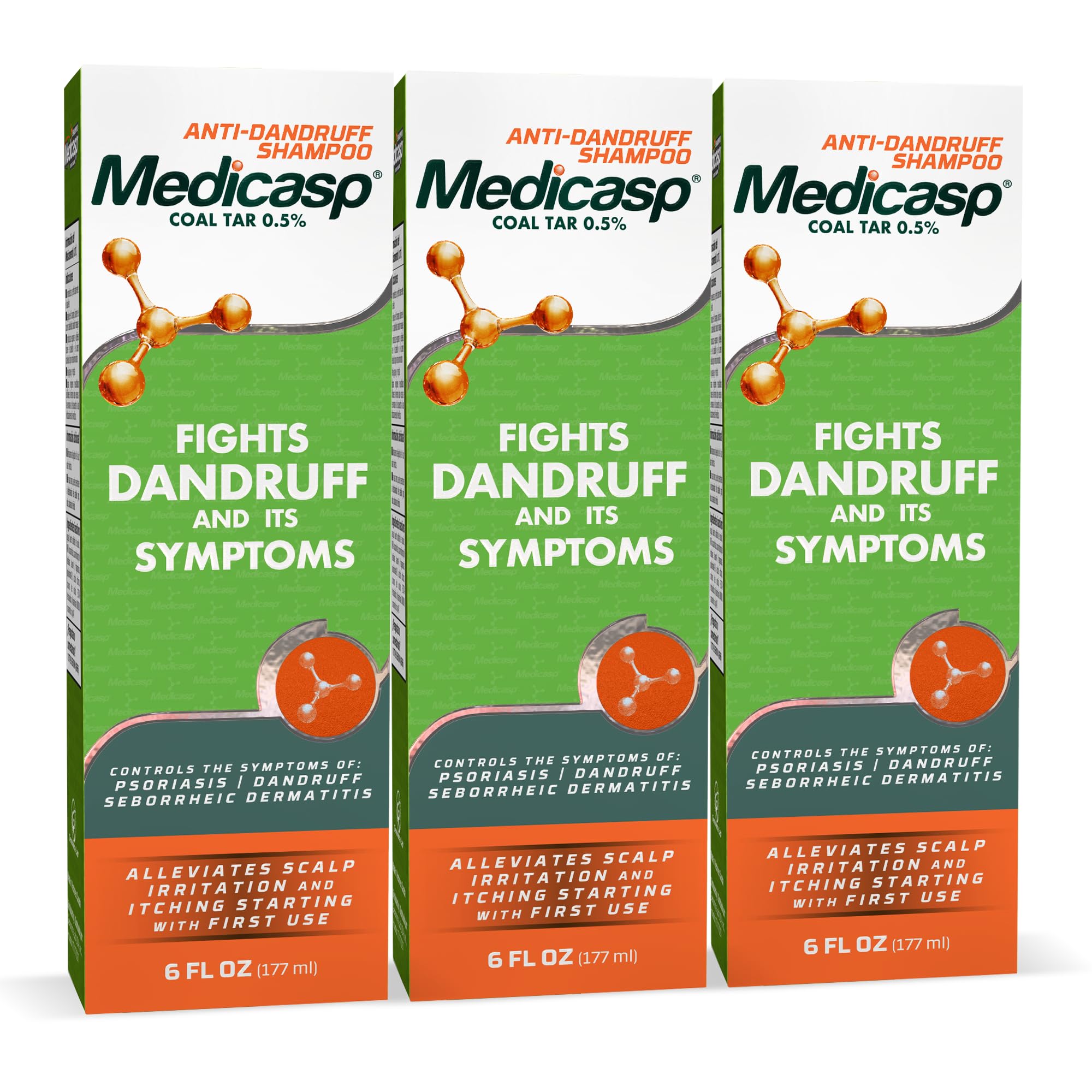 Medicasp coal tar shampoo bottle showing first-wash relief potential