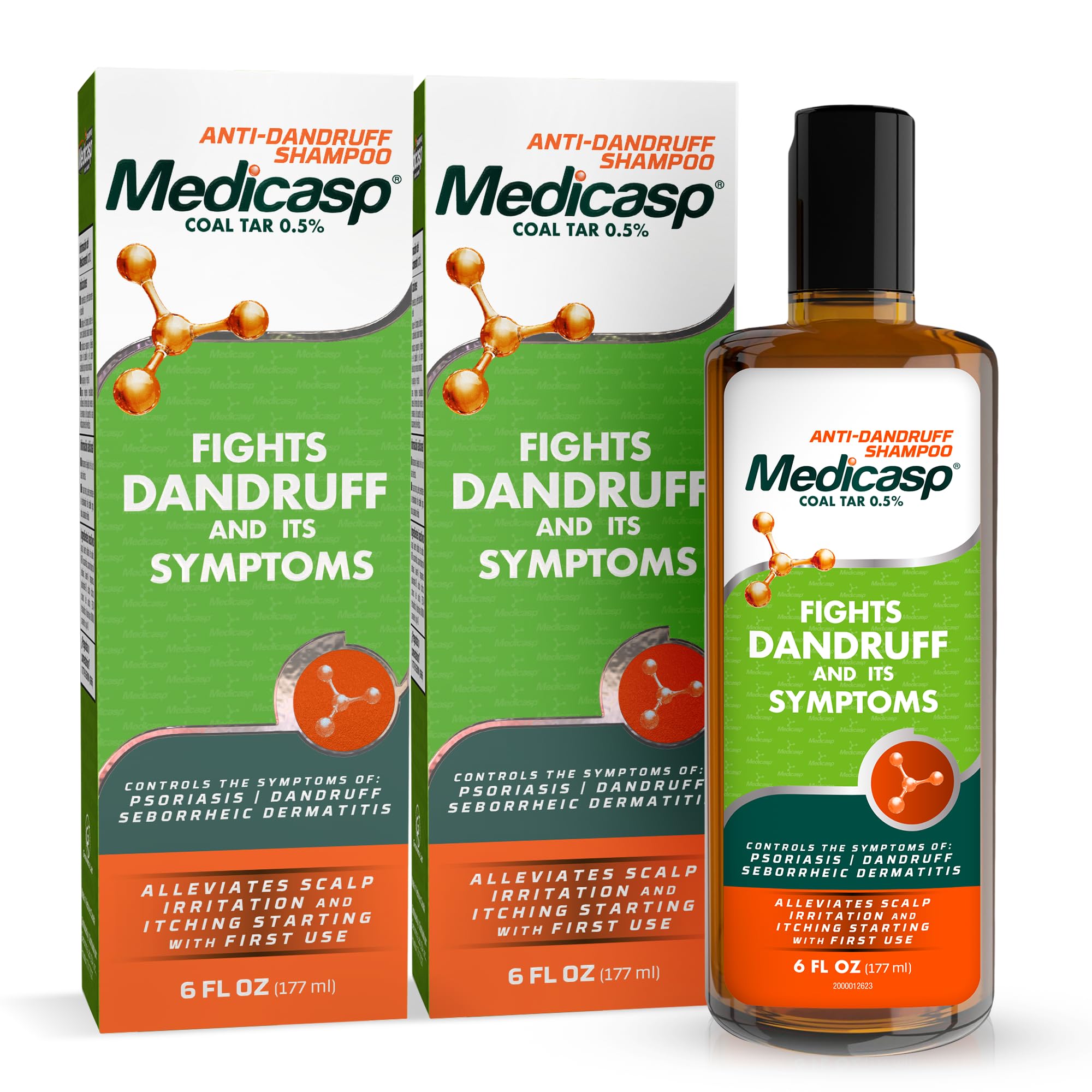 Medicasp coal tar shampoo bottle for dandruff relief from the first wash