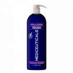 Mediceuticals Folligen shampoo bottle front view promotes gentle cleansing.