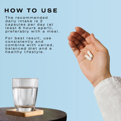 Mediceuticals HairGain dosage guide, shows two capsules per day for a simple routine