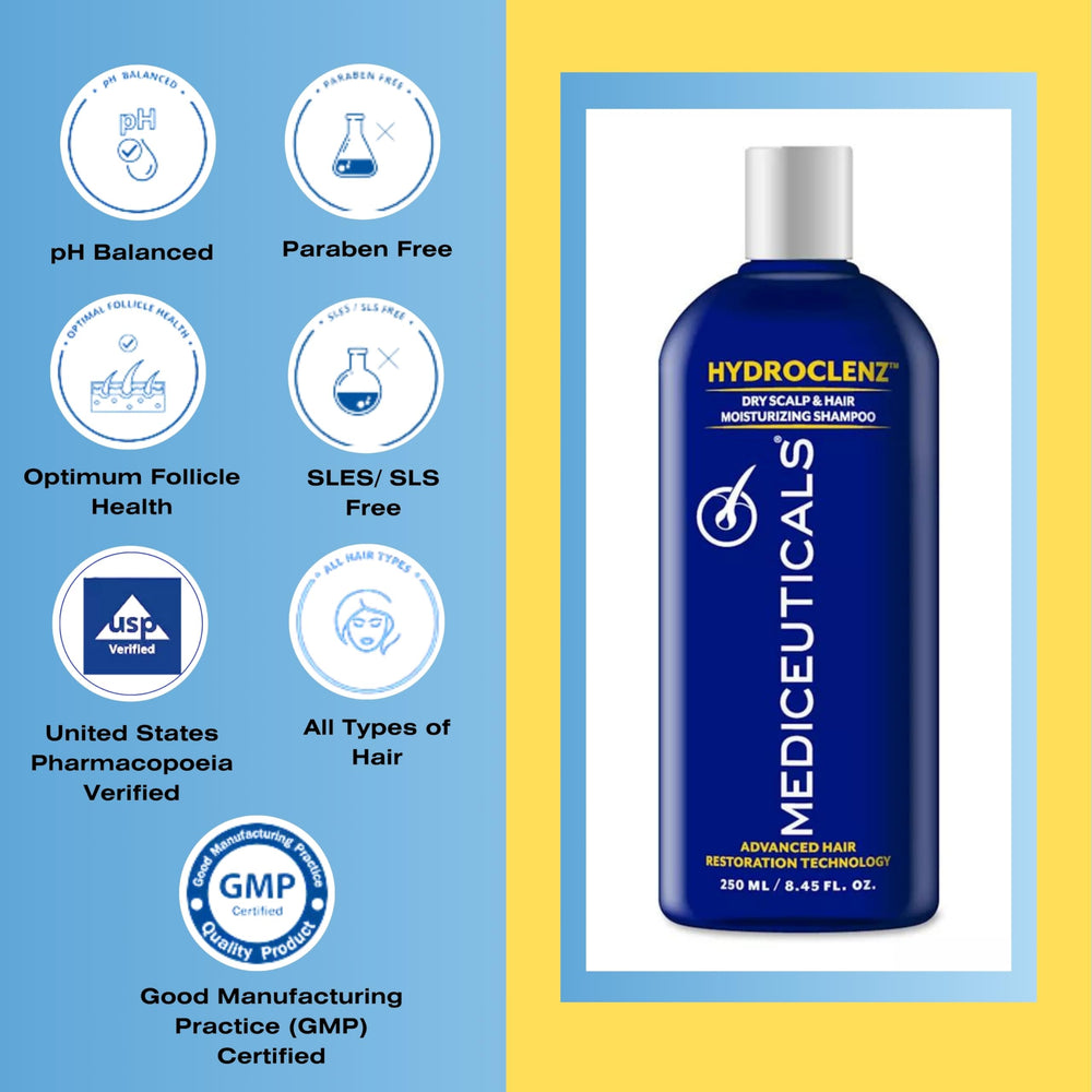 Mediceuticals HydroClenz dry scalp closeup promoting hydration.