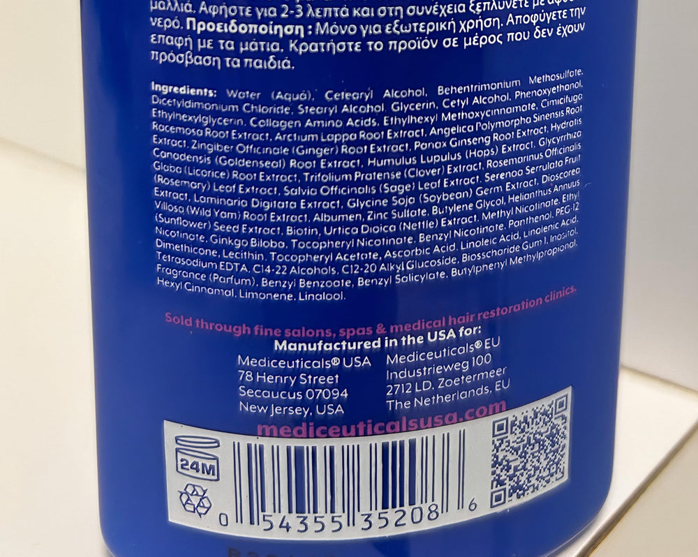 Mediceuticals Vitatin tube on counter for daily hair vitality.
