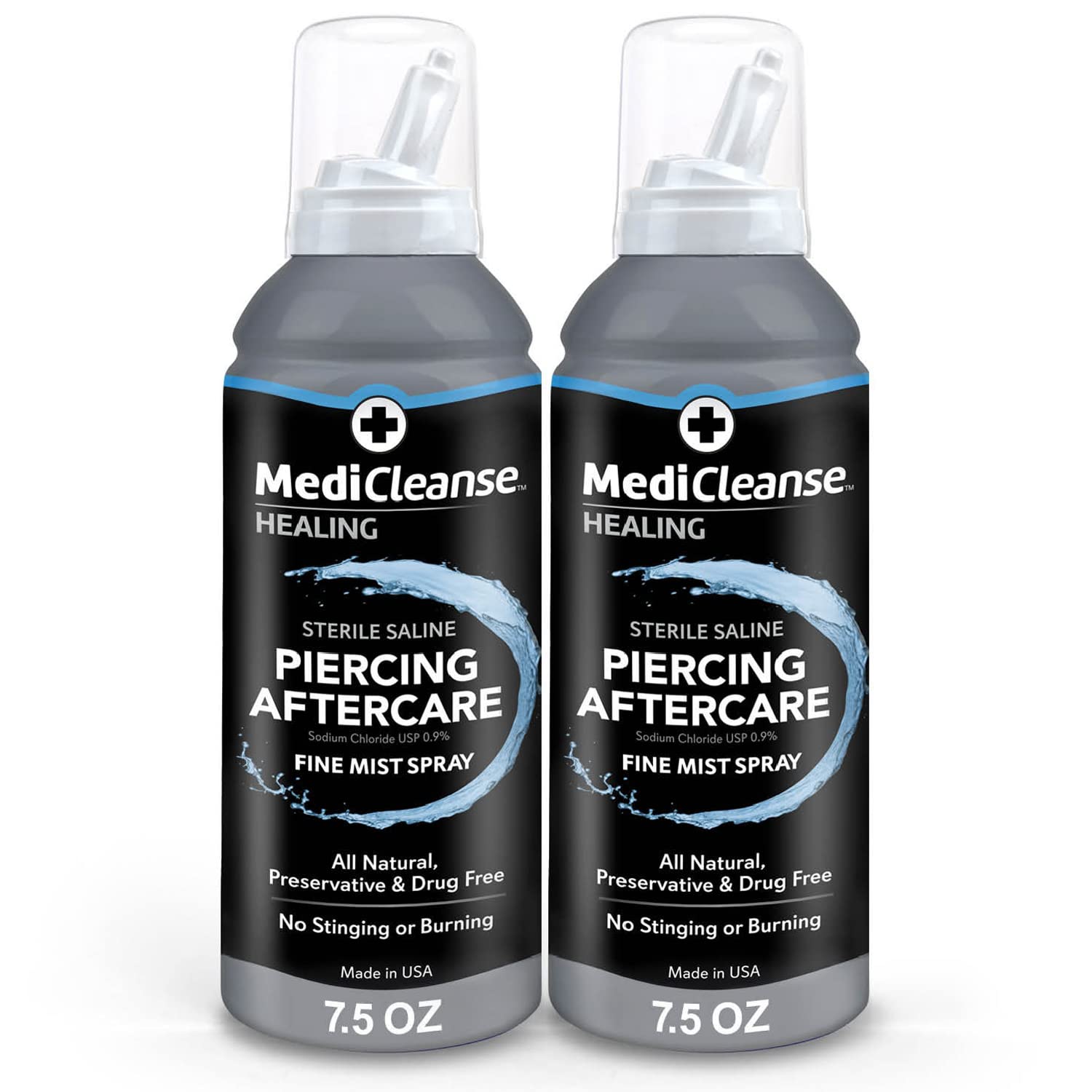 MediCleanse bottle with fine mist for piercing aftercare delivers gentle cleansing.