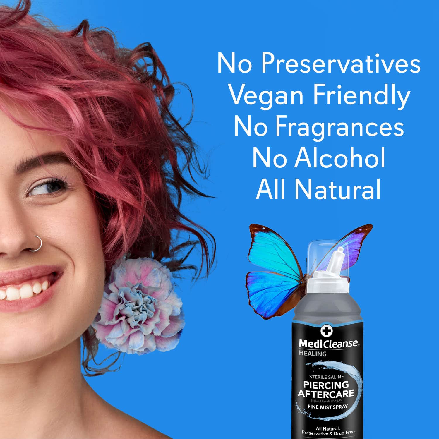 MediCleanse tattoo and piercing care spray demonstrated for body art