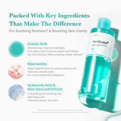 Medicube Azelaic Acid Niacinamide Toner label close-up highlights key ingredients.