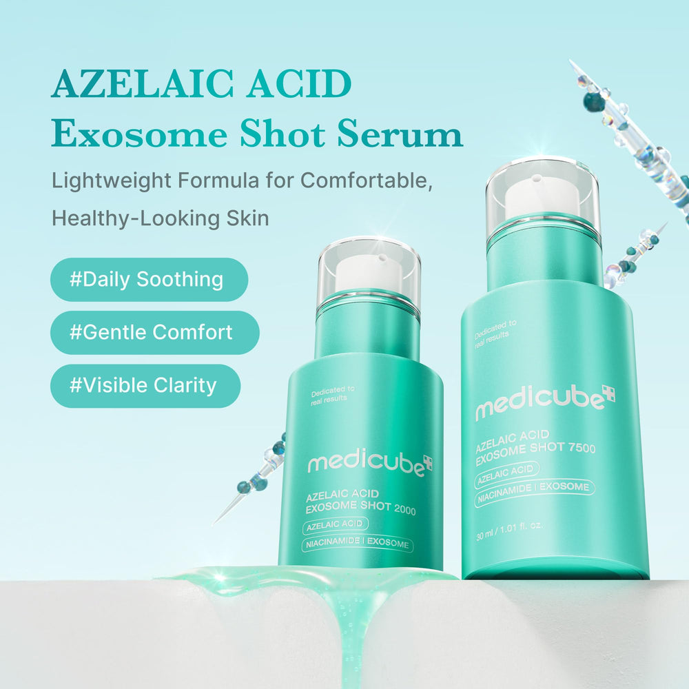 Medicube Azelaic Exosome Shot bottle front shows premium, travel-friendly packaging.