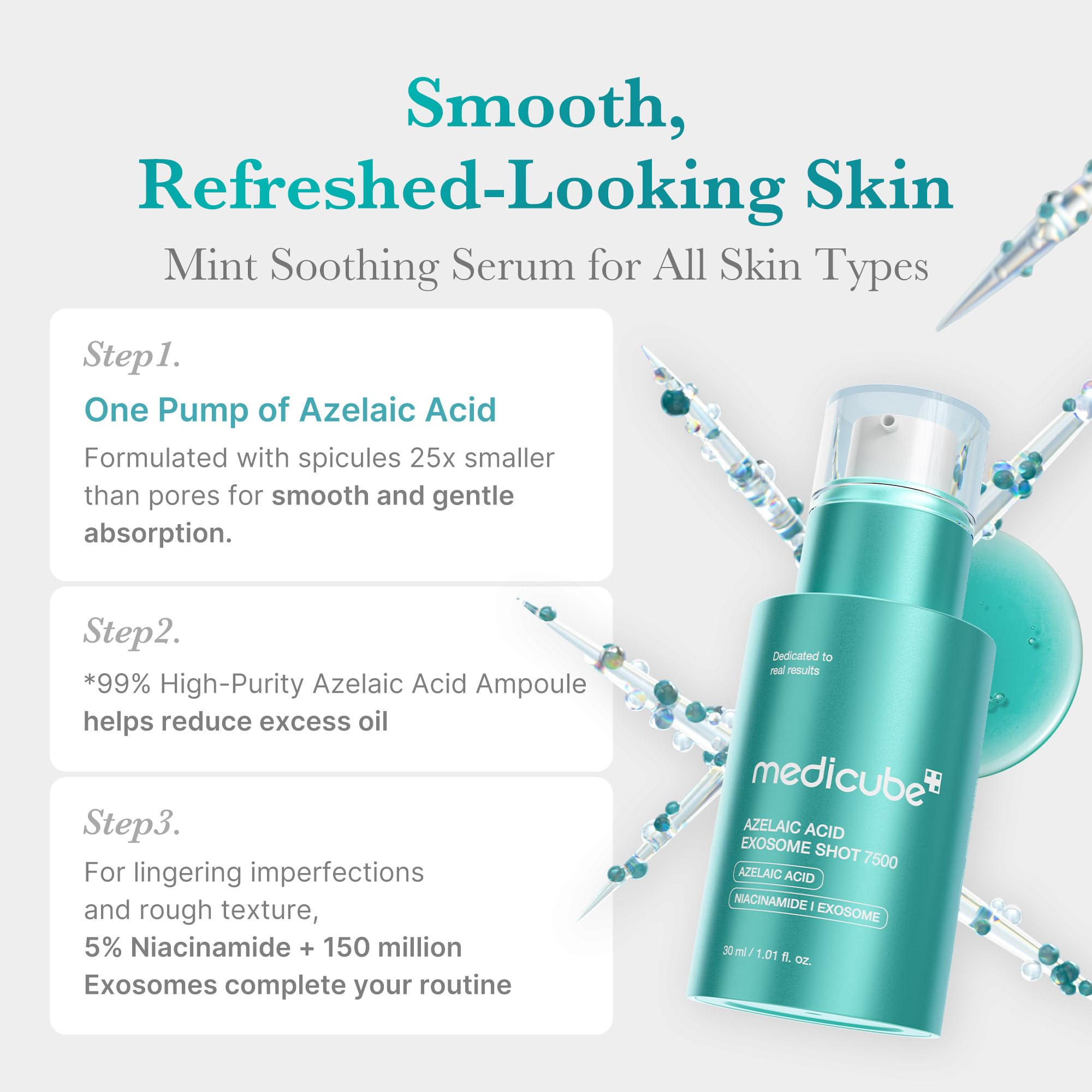 Medicube Azelaic Exosome Shot label closeup highlights azelaic acid and niacinamide.