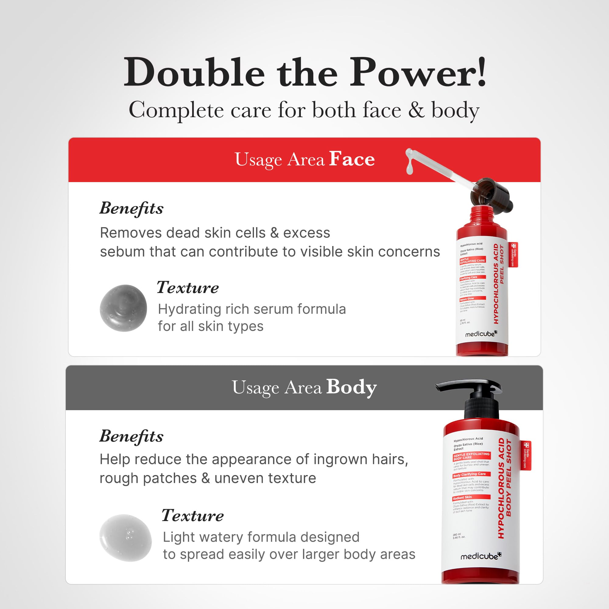 Medicube Body Peel Shot application on arm demonstrates even spread over larger areas.