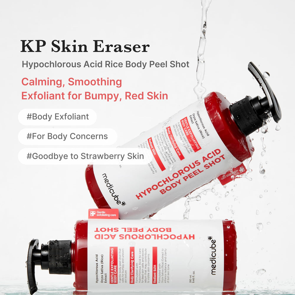 Medicube Body Peel Shot bottle pump showing easy, mess-free application.