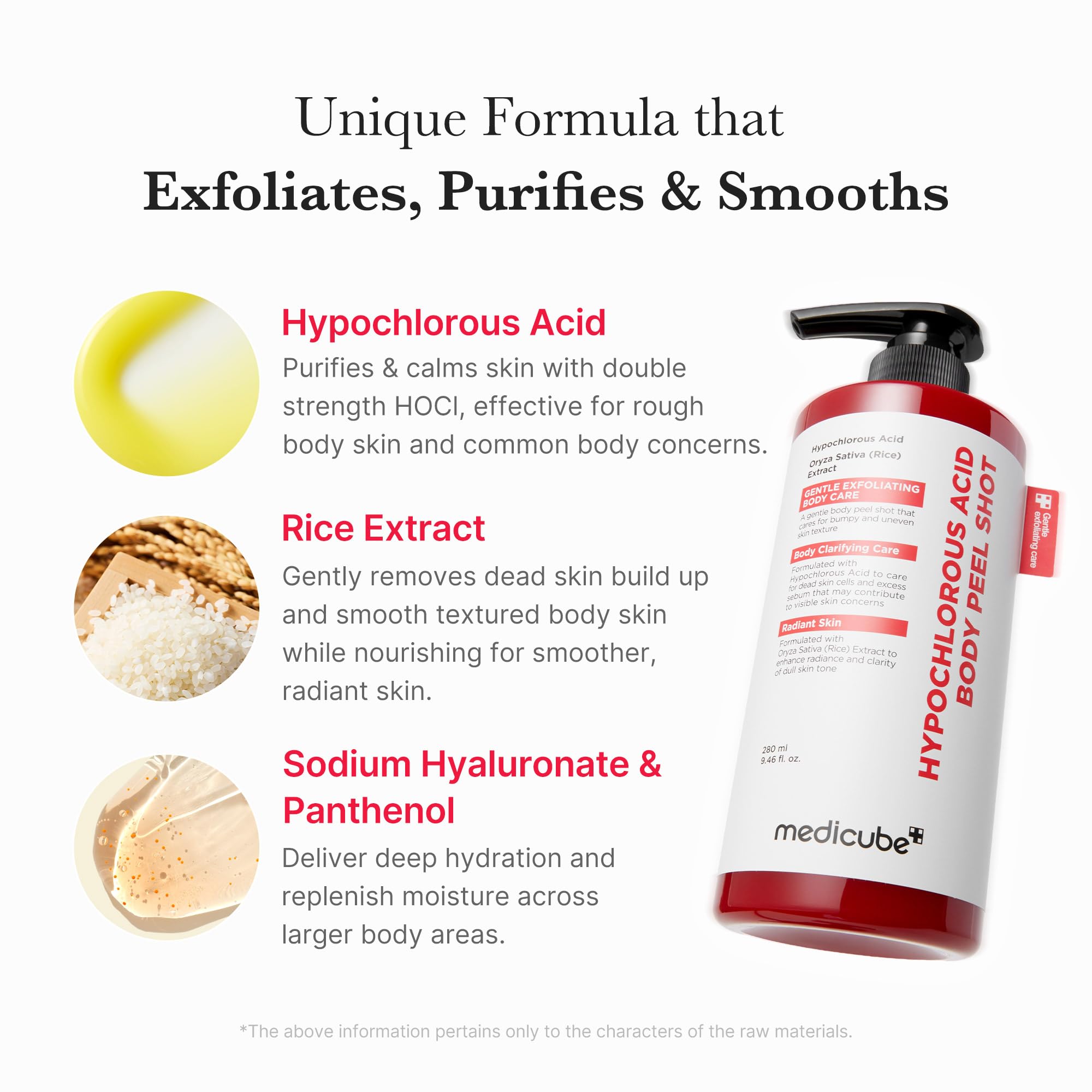 Medicube Body Peel Shot serum swirl highlights a light, watery texture for quick absorption.