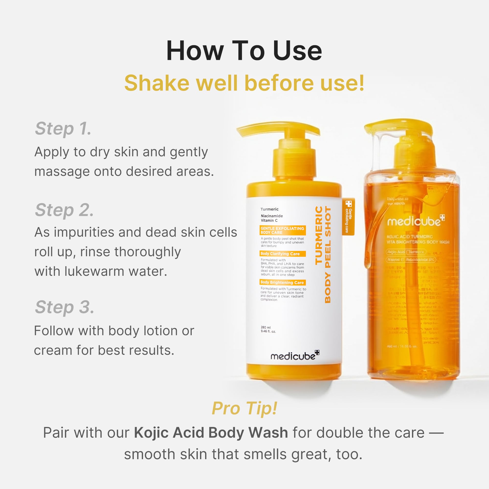 Medicube Body Peel Shot Turmeric on a retail shelf.