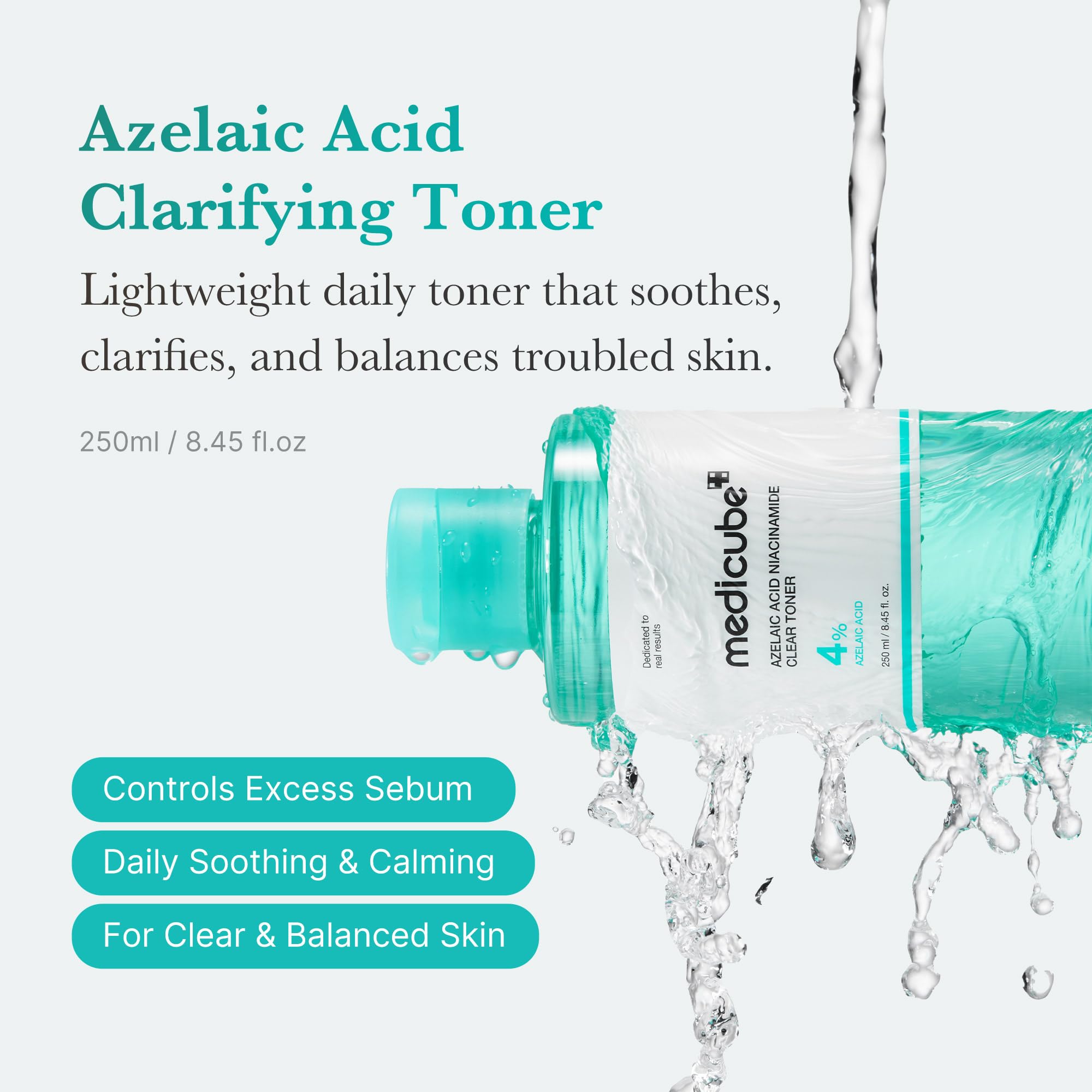 Medicube Clarifying Toner swatch on skin demonstrates gentle hydration and balance.