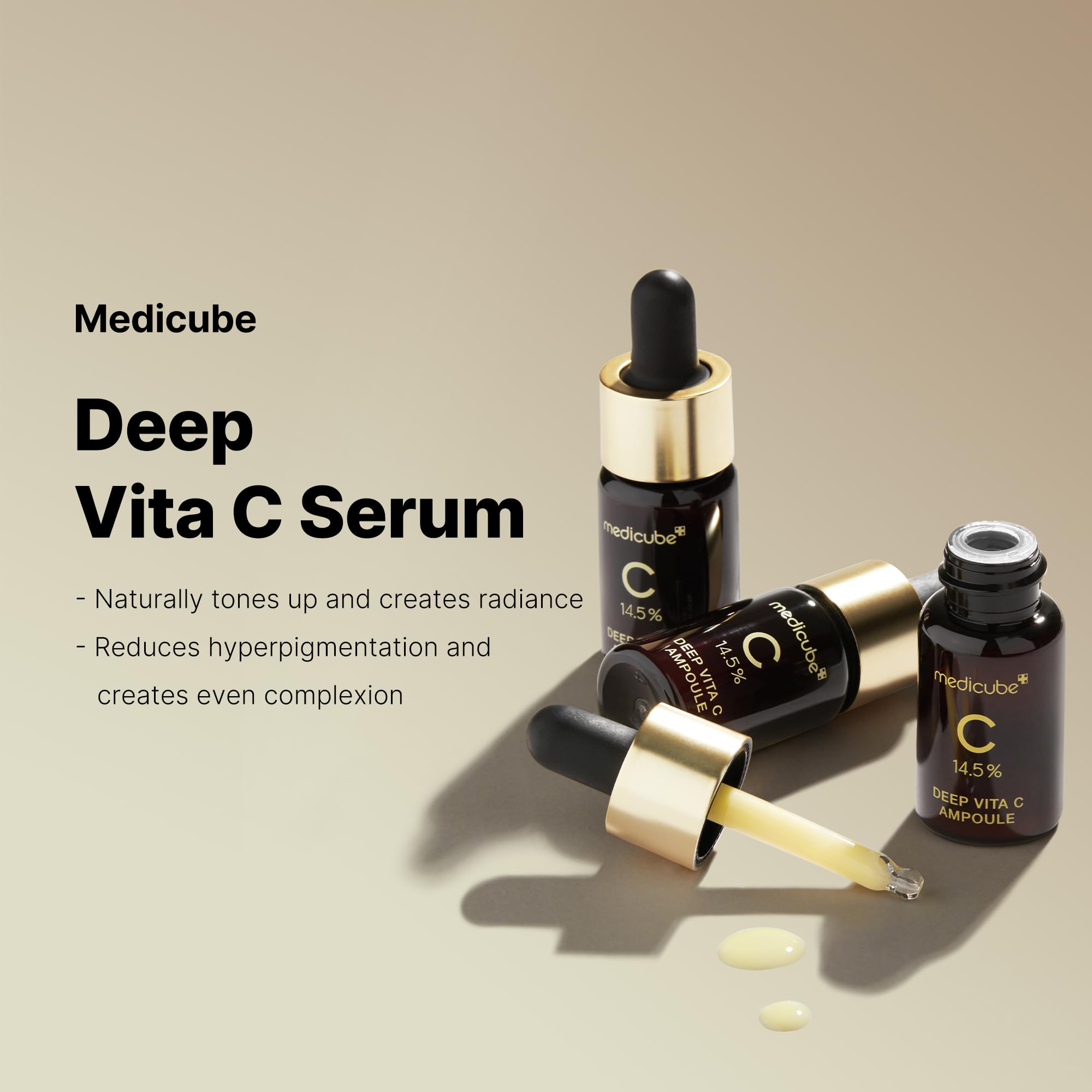 Medicube Deep Vita C Serum 2.0 label closeup reveals 14.5% vitamin C content.
