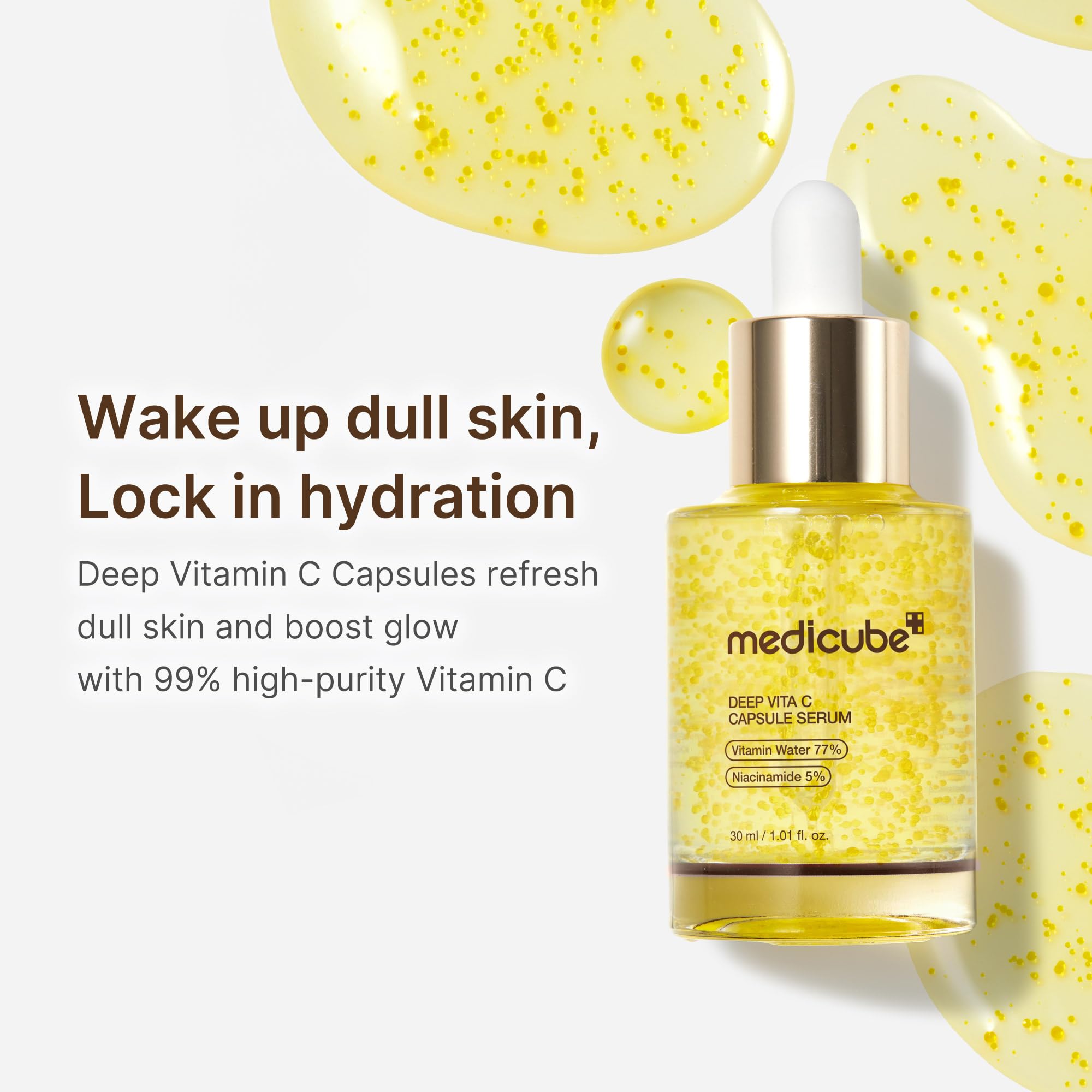 Medicube Deep Vitamin C serum texture on finger shows non-sticky finish