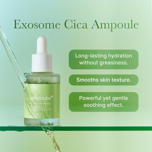 Medicube Exosome Cica Tea Tree Ampoule applying serum for quick soothing.