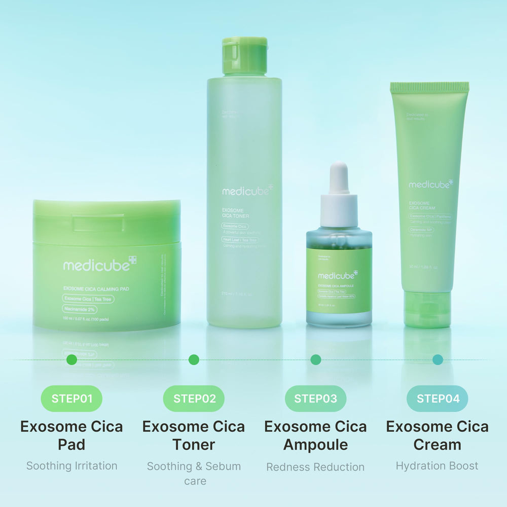 Medicube Exosome Cica Tea Tree Cream side view on display for sensitive skin care.