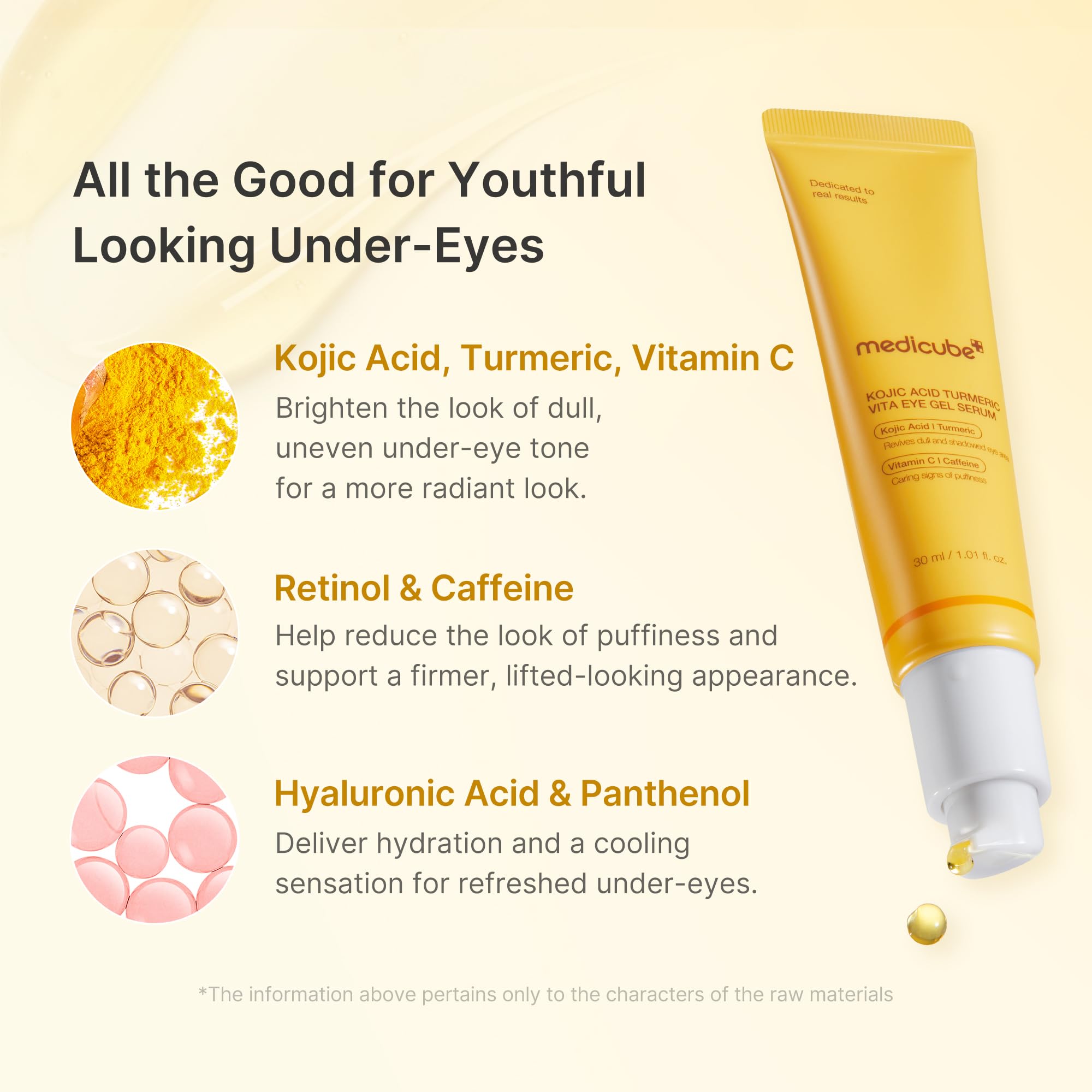 Medicube Eye Serum droplet close-up portraying caffeine-retinol energizing action