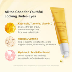 Medicube Eye Serum droplet close-up portraying caffeine-retinol energizing action