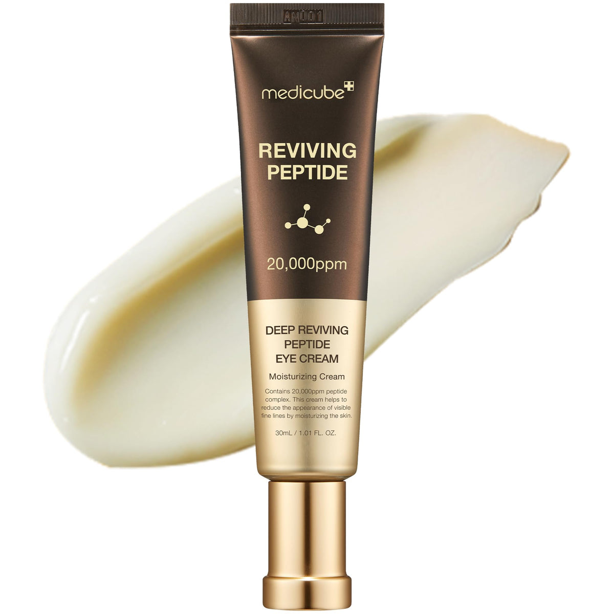Medicube Eye Serum bottle with Deep Reviving Peptide shows hydration for the eye area.