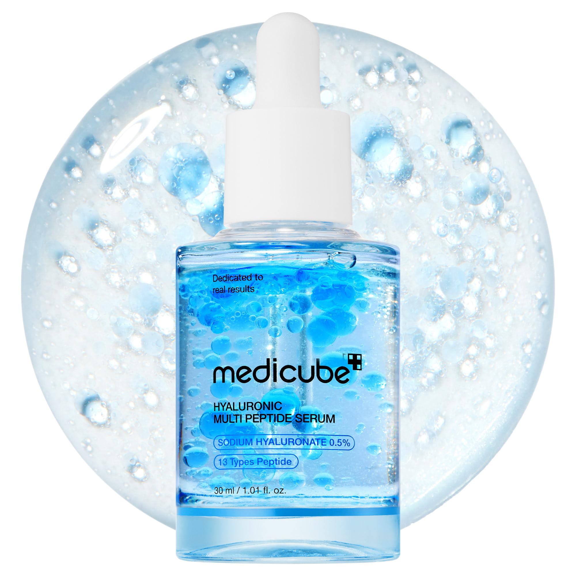 Medicube Hyaluronic Multi-Peptide PDRN Serum bottle closeup highlights glow-ready finish