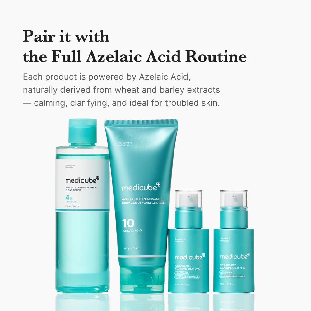 Medicube ingredients graphic highlights azelaic acid and niacinamide benefits.