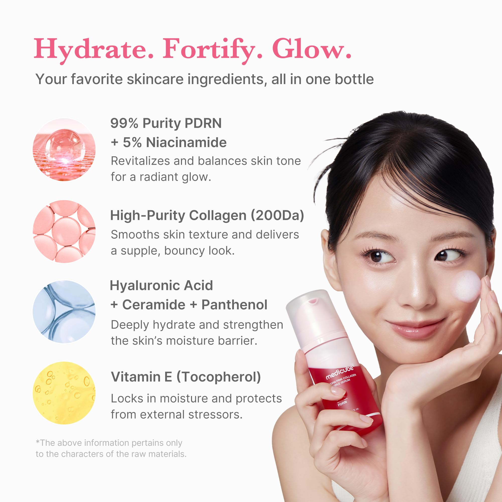 Medicube PDRN Pink Bubble Serum dual-layer design closeup suggests enhanced clarity and vitality.