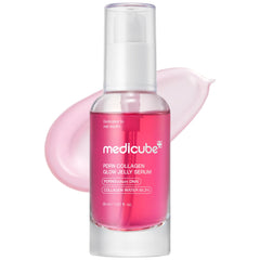 Medicube PDRN Pink Collagen Glow Serum bottle demonstrates compact, lightweight texture for radiant skin
