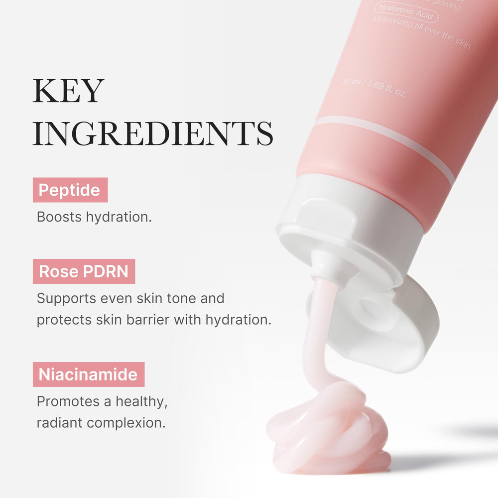 Medicube PDRN Pink Hyaluronic Cream applied to clean skin for even texture.