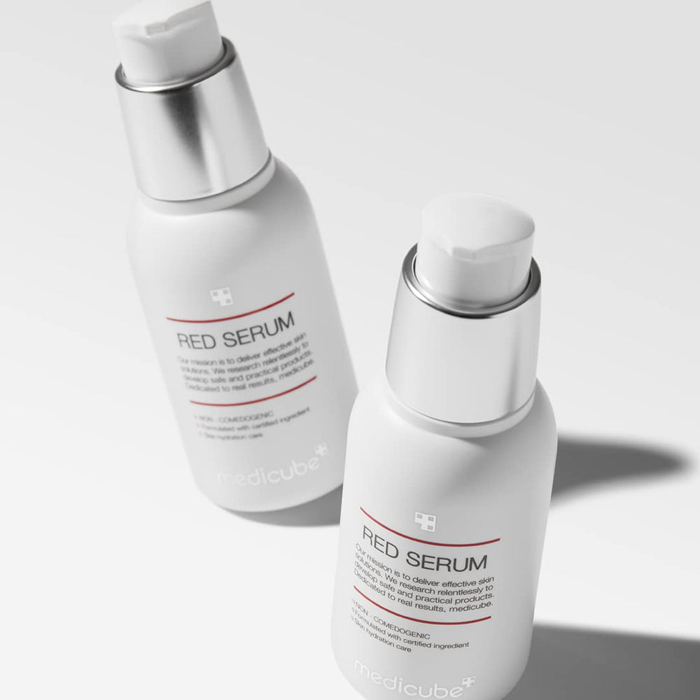 Medicube Red Serum 2.0 ingredient list features BHA, Niacinamide, Adenosine for soothing care