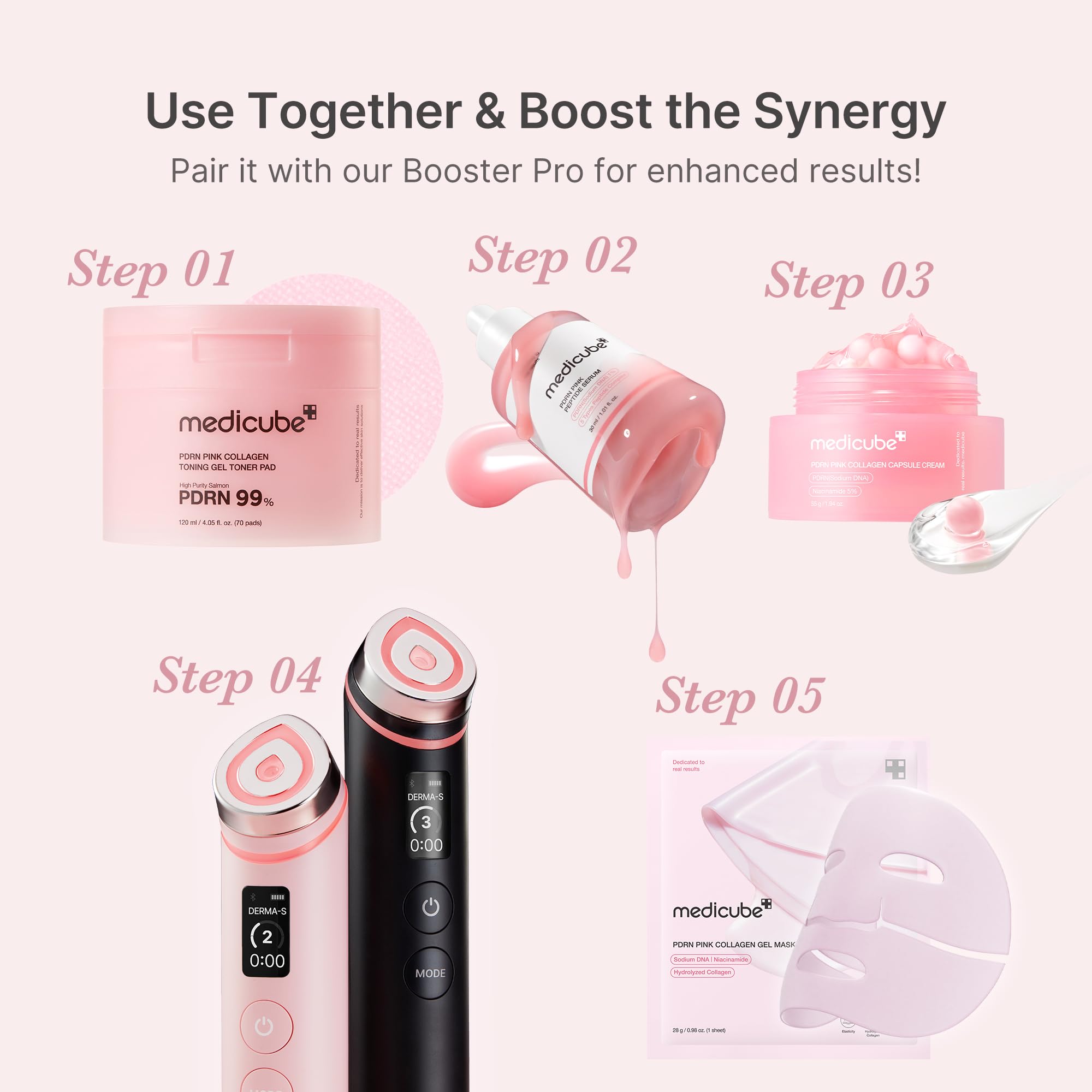 Medicube Rose PDRN routine on desk suggests daily glow ritual.