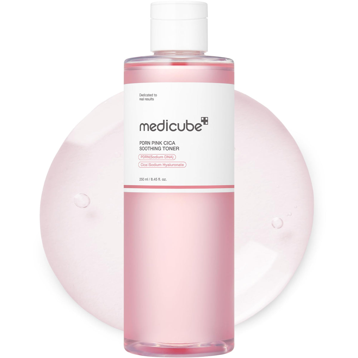 Medicube Salmon DNA PDRN Pink CICA Toner bottle with calming glow