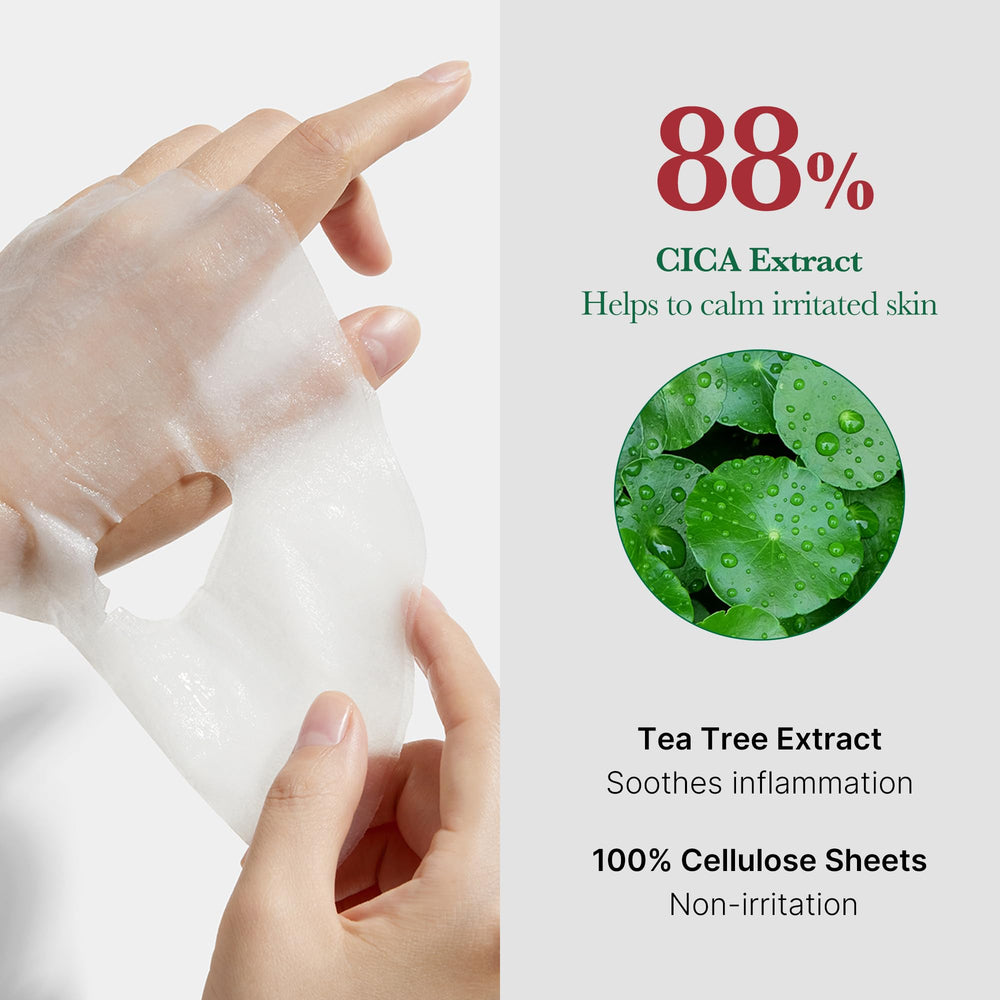 Medicube Super Cica Daily Mask cooling effect shown for refreshed skin.