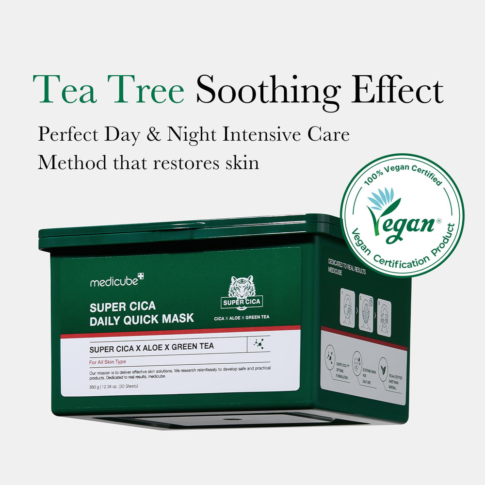 Medicube Super Cica Daily Mask with mini tweezer for easy sheet handling.