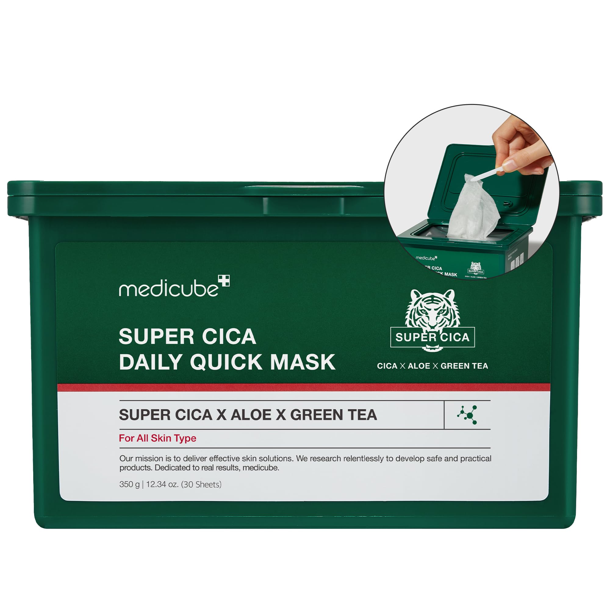 Medicube Super Cica Daily Mask pack showcasing 30 sheets for quick hydration.
